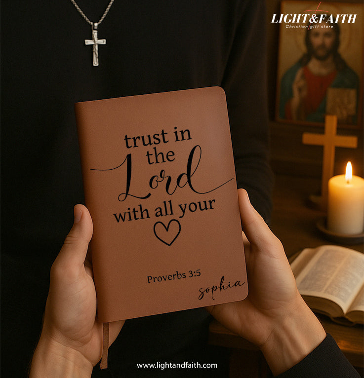 Personalized Christian Journal with Poverb 3:5, Custom Name Prayer & Faith Notebook, Religious Gift, First Communion Gifts, Birthday. NBLAF16